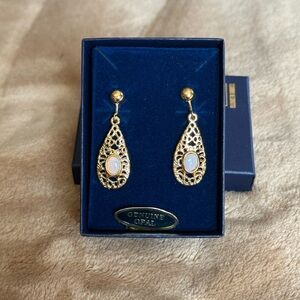 Elizabeth Farrell Genuine Fancy Opal Dangle Clip-On Earrings Gold Tone